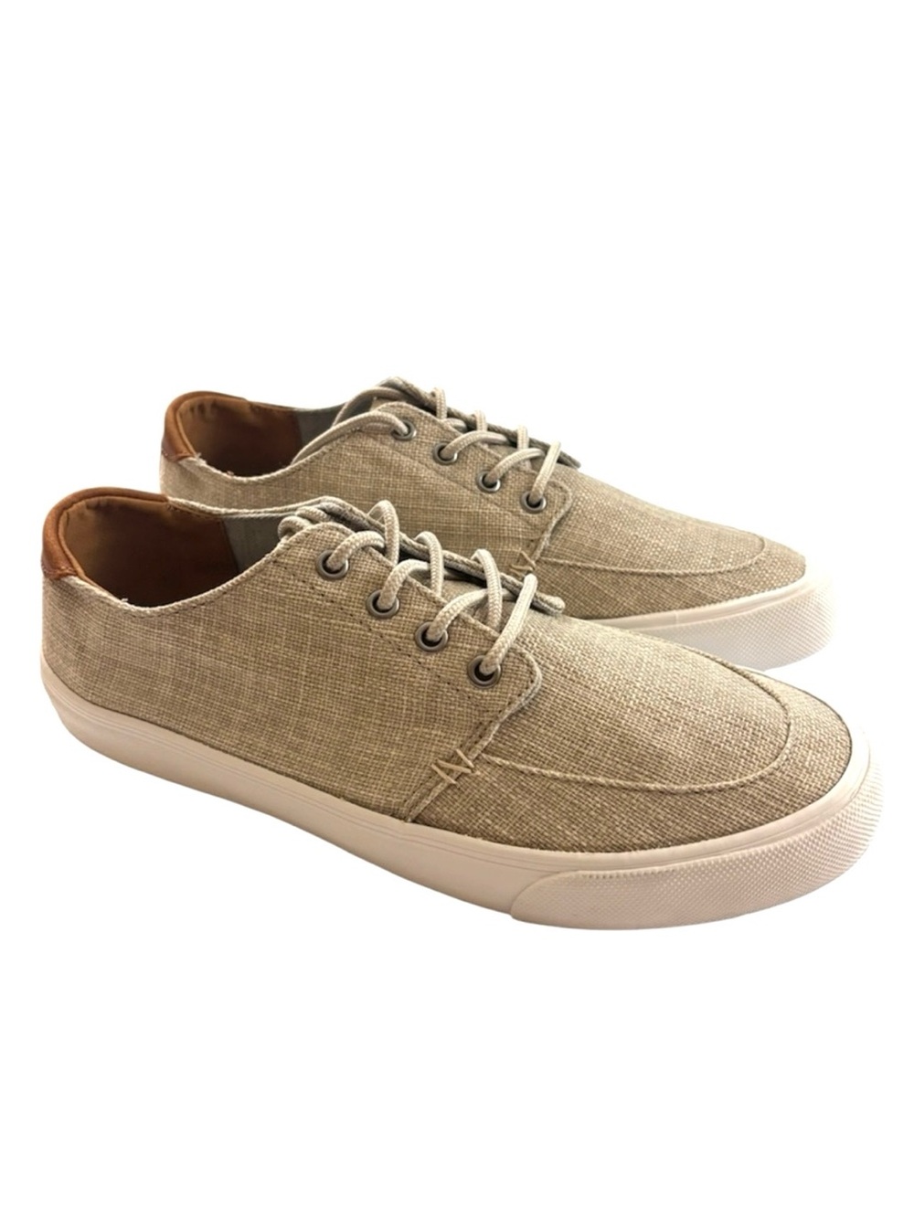 Crevo Alec Khaki Lace Up Men’s Canvas Coastal Low Top Boat Sneakers (US 10)